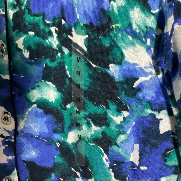 Jones New York Blue Green White 3/4 Sleeves Button Up Sweater Round Neck Size M - Picture 9 of 16